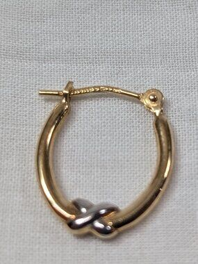 Vintage Single JCM 14K Two Tone Gold Oval Tube Hoop Earrings, X Accent
